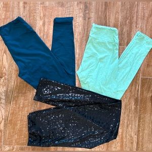 Lot of 3! Women’s Leggings, Size M-L, Black Leopard 🐆 Teal and Turquoise